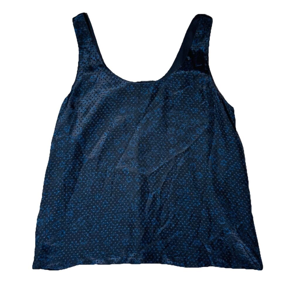 Theory Womens 100% Silk Microprint Dark Blue Blouse Tank Shirt Blouse M Classic